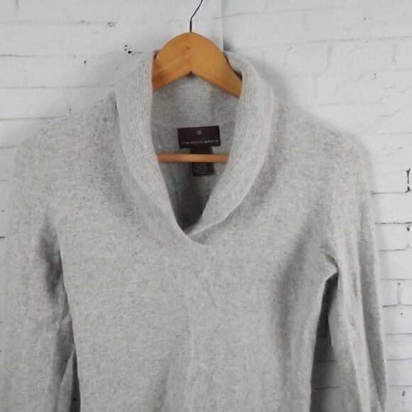FENN WRIGHT MANSON LIGHT GREY ANGORA LAMBS WOOL BLEND COWL NECK SWEATER SIZE XS - Picture 4 of 6